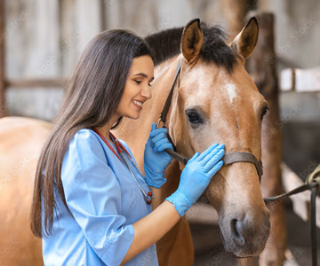 Vet petting a horse